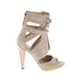 Brian Atwood Heels: Strappy Stilleto Cocktail Party Tan Print Shoes - Women's Size 7 - Open Toe