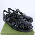 Gucci Shoes | Gucci 39 Shiny Rubber Gg Marmont Black Jelly Logo Sandals Shoes E776 | Color: Black | Size: Eu 39