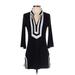 White House Black Market Cocktail Dress - A-Line Plunge 3/4 sleeves: Black Color Block Dresses - Women's Size Small