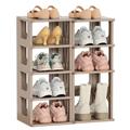 HAIXIN Narrow Shoe Rack, 10-Tier Shoe Storage, Under Stairs Storage, Stackable Shoe Stand, 24x52x58cm Shoes Rack, Closet Organisers and Storage for Hallway, No-Tool Assembly Khaki