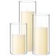 Shihanee Set of 3 White Pillar Candles and 3 Glass Cylinder Candle Holders for Slim Candles Wedding Valentine's Day Centerpieces(Ivory White, 2.6'' X 4.7'', 5.9'', 7.9'')