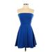 Express Casual Dress - Mini Strapless Sleeveless: Blue Solid Dresses - Women's Size X-Small