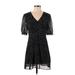 Aqua Casual Dress - A-Line V Neck Short sleeves: Black Dresses - Women's Size Small