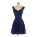 Emmelee Casual Dress - Mini V Neck Sleeveless: Blue Print Dresses - Women's Size Small