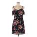 Express Casual Dress - Mini V Neck Short sleeves: Black Floral Dresses - Women's Size 6