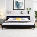 Wrought Studio™ Modern Upholstered Platform Bed Frame w/ LED Lights Headboard, Faux Leather Wave-Like Bed Frame, Strong Wood Slats Support | Wayfair