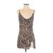 Skylar + Madison Casual Dress - Mini Plunge Sleeveless: Brown Zebra Print Dresses - Women's Size Medium