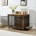 Furniture Style Dog Crate Side Table With Feeding Bowl Wheels Three Doors Flip-Up Top Opening. Indoor Rustic Brown 38.58 W x 25.2 D x 27.17 H