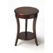 26" Dark Brown And Cherry Manufactured Wood Round End Table With Shelf