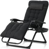 CAPHAUS Oversized Zero Gravity Lounge Chair XL Zero Gravity Chair Folding Reclining Chair w/ Removable Pad Side Tray Anti-gravity Chair for Outdoor & Indoor Reclining Patio Chair w/ Cushion