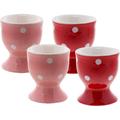 Egg Cup Cute Ceramic Soft-Boiled Egg Holder Polka Dot - Set Of 4 ( Red)