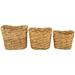 Set of 3 Oval Braid Weave Water Hyacinth Baskets with Built-in Handles 17.25"