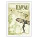 Hawaiian Surfer - Hawaii Paradise of the Pacific - Vintage Travel Poster by Wade Koniakowsky - Fine Art Rolled Canvas Print 27in x 40in