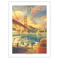 San Francisco California - Golden Gate Bridge - Marin Headlands - Vintage Travel Poster by Kerne Erickson - Bamboo Fine Art 290gsm Paper Print (Unframed) 18x24in