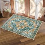 WhizMax 2 x 3 Small Area Rug Vintage Persian Door Mat Retro Floral Printed Doormat Chenille Entryway Mat Non-Slip Low Pile Washable Rug Green/Orange