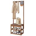 Shoe Bench Coat Stand Rack Hanger Multi-purpose Clothes Coat Stand, 3-In-1 Entryway Coat Rack with Hooks, Coat Rack with 2-Tier Shoe Rack, Ideal for Livingroom, Bedroom, Entrance, Bearing 80