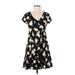 Hollister Casual Dress - A-Line V-Neck Short sleeves: Black Floral Dresses - Women's Size Small