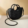 Borsa da spiaggia semicircolare in rattan Borsa da donna con manico di grande capacità Borse da spiaggia estive Borsa da viaggio con manico in tessuto Borsa a tracolla calda della Boemia