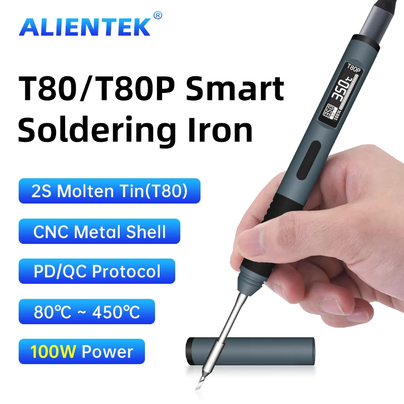 ALIENTEK T80/T80P Lötkolben, einstellbare Temperatur, 100 W, schnelle Hitze, tragbares digitales intelligentes elektrisches Schweißstation-Kit C245 Image