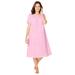 Plus Size Women's Short-Sleeve Embroidered Woven Gown by Only Necessities in Pink Floral Embroidery (Size 1X)
