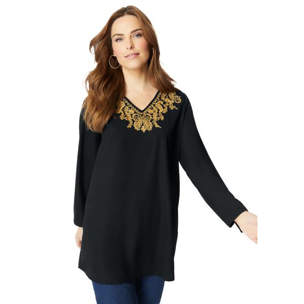 plus-size-womens-embellished-georgette-top.-by-roamans-in-black--size-32-w-/