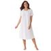 Plus Size Women's Short-Sleeve Embroidered Woven Gown by Only Necessities in White Floral Embroidery (Size M)