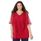 Plus Size Women's Crochet Poncho Duet Top by Catherines in Classic Red (Size 4X)