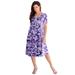 Plus Size Women's Ultrasmooth® Fabric V-Neck Swing Dress by Roaman's in Midnight Violet Paisley (Size 26/28) Stretch Jersey Short Sleeve V-Neck