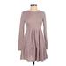 Speechless Casual Dress - A-Line Crew Neck Long sleeves: Gray Print Dresses - Women's Size Small