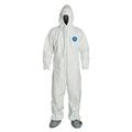 DuPont TY122S Disposable Elastic Wrist, Bootie & Hood White Tyvek Coverall Su...