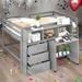 Solid Wood Full Size Kids Bed with Rolling Portable Desk Drawers and Shelves Low Loft Bed with Large Storage Space Gray