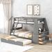 Twin over Full Bunk Bed with Trundle and Shelf, Pine Kids Storage Bed with Built-in Desk and 3-Drawers, Grey