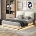 Upholstered Platform Bed Floating Design with Sensor Light and Ergonomic Design Backrests