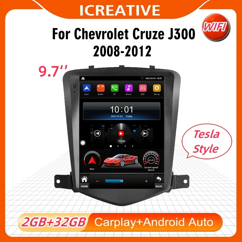 Autoradio 2 Din für Chevrolet Cruze J300 2008–2012, Android, Tesla-Stil, Touchscreen, Multimedia-Player, Stereo, Carplay, Navigation Image