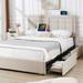 VECELO Queen Size Upholstered Storage Bed with USB Ports, Beige/Grey