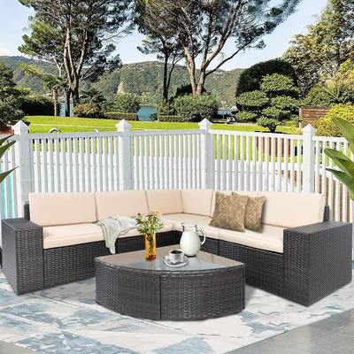SUNCROWN Outdoor 6-piece Rattan Sectional Sofa Set