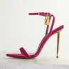 Sexy Vorhängeschloss Samt High Heel Sandalen Goldene Metall Stiletto Heels Hohe Frauen Feiern Party Schuhe Rosa Rot Schwarz Schuhe