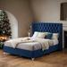 B100S Queen Solid Wood Platform Bed, Button Designed Headboard,Strong Wooden Slats,Metal Legs With Electroplate