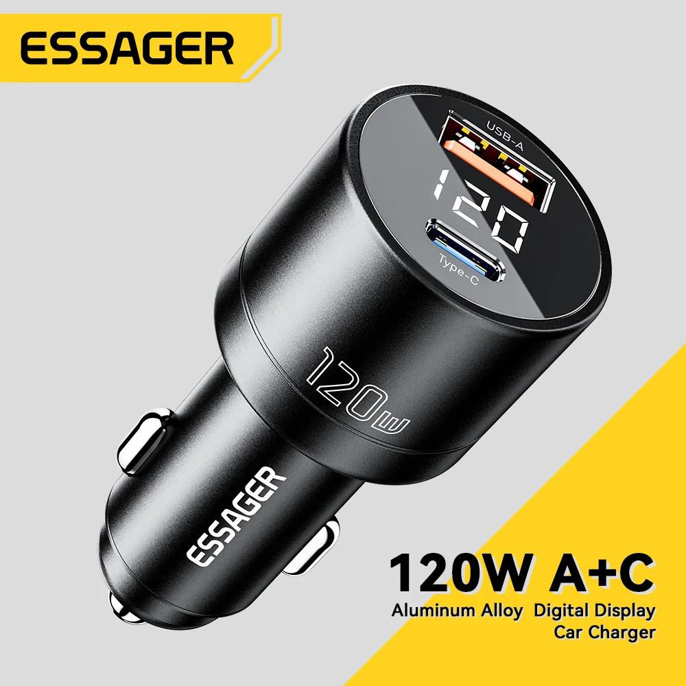 Essager 120 W PD Auto Ladegerät Super Schnelle Ladegerät QC 4,0 PD 3,0 Für iPhone 15 14 Samsung Typ-C USB Ladegerät Tragbare Telefon Ladegerät Image