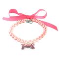 Farfi Pet Necklace Eye-catching Adjustable Imitation Pearl Pet Jewelry Necklace with Mini Bone Charms for Outdoor (Pink L)