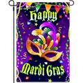 Newhomestyle Mardi Gras Garden Flag Double Sided Holiday Decorative Garden Flag Masquerading Beads Yard Flag Fleur De Lis Party Signs Holiday Yard Outdoor Decoration for Mardi Gras(12 x 18 Inch)