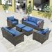 Ainfox Outdoor Patio Furniture Seating Set 6 Pieces Sectional Conversation Set Wicker Rattan Chairs Sofa Sets(Navy Blue)