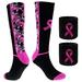 Sports Breast Cancer Awareness Pink Ribbon Socks & Wristbands Set - 1 Pair Athletic Digital Camo Crew Socks+ 2 Pcs Wrist Sweatbands
