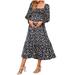 FRSASU Kids dress Clearance Women s Pregnant Small Floral Printing Chiffon Collar Long Sleeve Long Dress Navy 12(XXL)