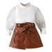 Baby Girl Fall Outfits Long Sleeve Long Sleeve Solid Colour Ribbed Tops Bowknot Skirt Belt Three Piece Outfits Set Toddler Boy Fall Outfits Brown 3 Years-4 Years