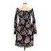 Xhilaration Casual Dress - A-Line Boatneck 3/4 sleeves: Black Floral Dresses - Women's Size Large
