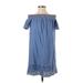 Old Navy Casual Dress - Shift Off The Shoulder Short sleeves: Blue Solid Dresses - Women's Size X-Small Petite