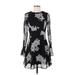 Xhilaration Casual Dress - A-Line Crew Neck Long sleeves: Black Floral Dresses - Women's Size X-Small