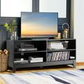 Latitude Run® 58" Modern Entertainment Media Center Wood TV Stand-Walnut Wood in Black | 24 H x 58 W x 16 D in | Wayfair