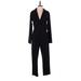 Slate & Willow Jumpsuit Plunge 3/4 sleeves: Black Print Jumpsuits - Women's Size Small